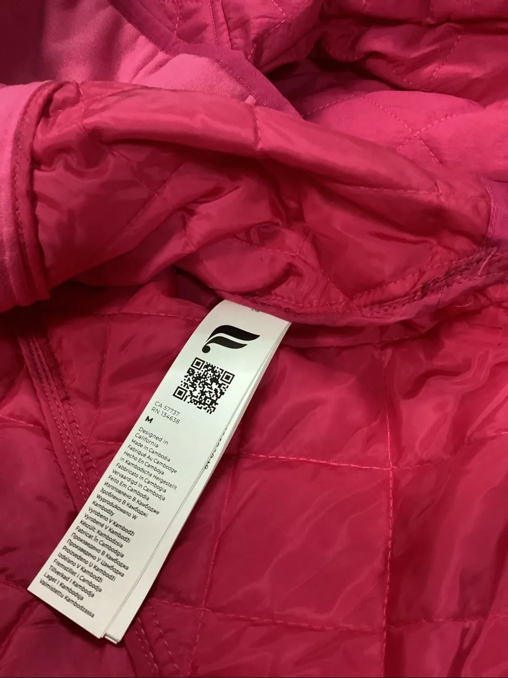 Fabletics Hot Pink Quilted Hooded Puffer Jacket